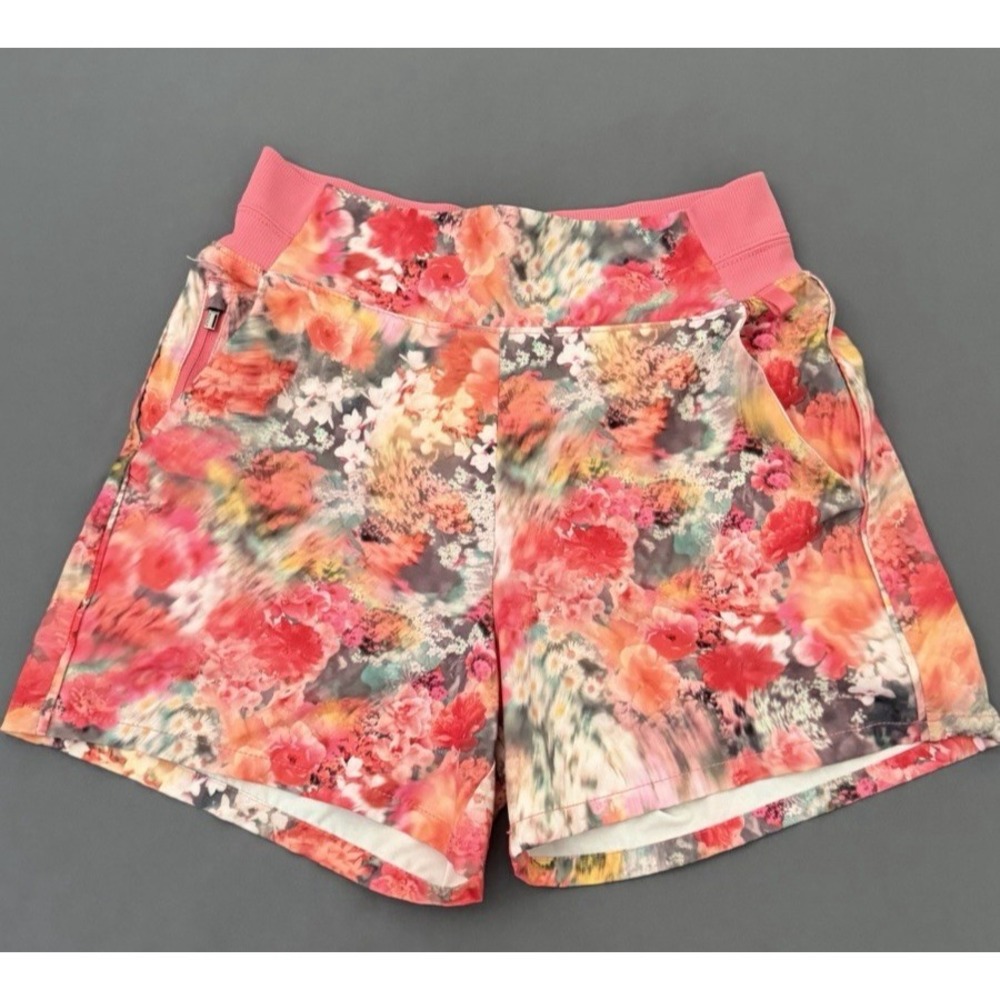 Athleta Shorts Womens Size 0 Pink Coral Floral Brooklyn Elastic Running Athletic